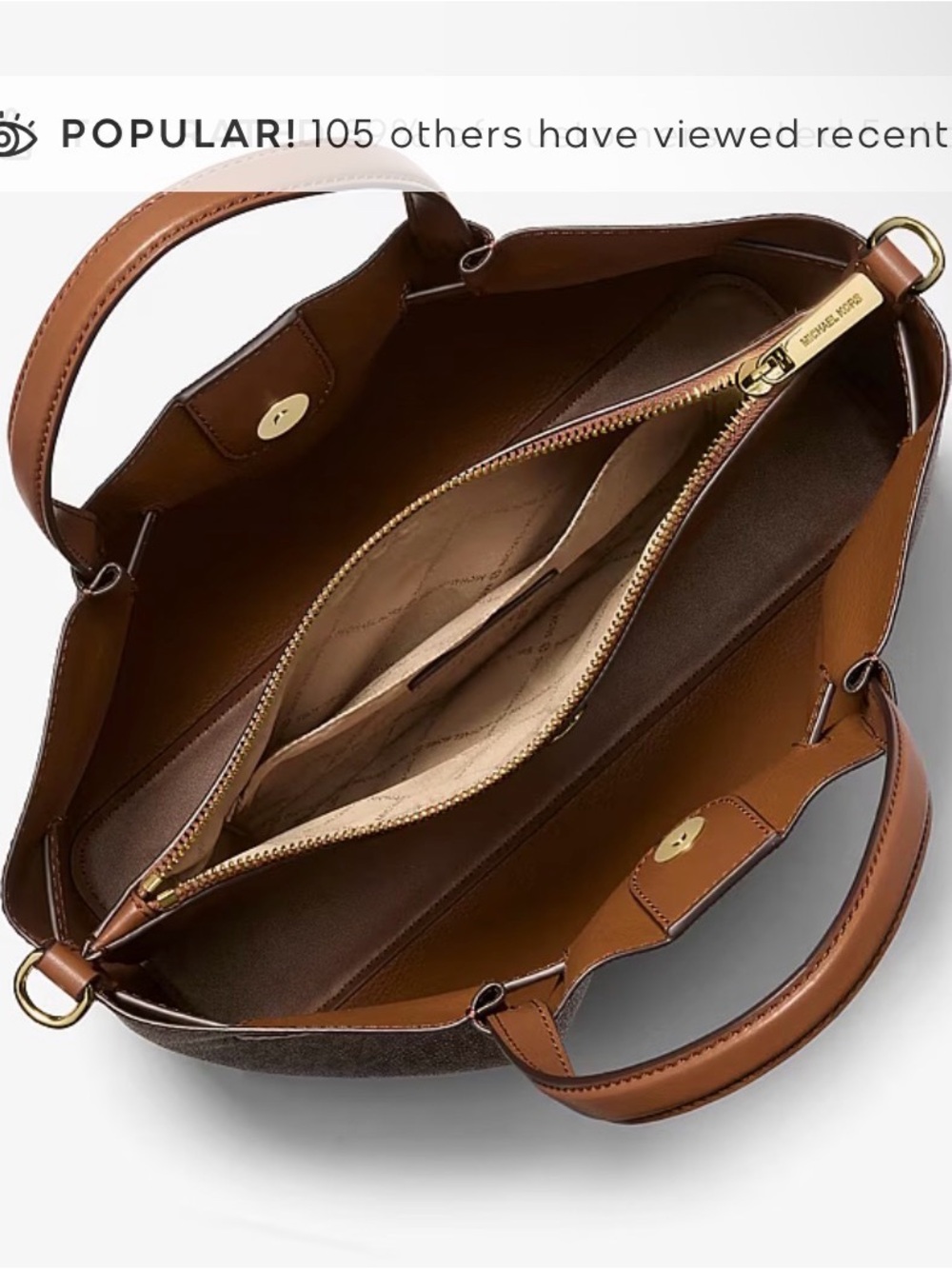 NWT Michael Kors Medium Carson Satchel with Tan Trim and Gold Hardware - Picture 2 of 4